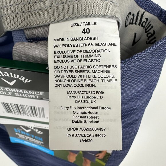 Callaway Performance Golf Shorts 40 Dri Fit Stretch Blue Marled Ball Pocket NWT - Picture 10 of 10